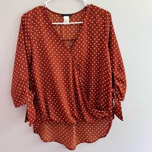 West Kei, Long Sleeve, Blouse - Burnt Orange, Polka dot, Wrap style